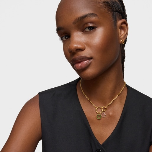 14kt gold clover Pendant with chrome diopside Medallions