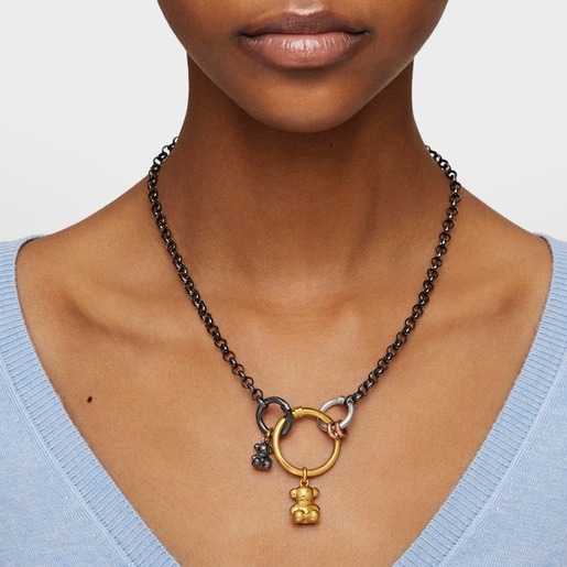 Hold necklace in Dark Silver with Silver Vermeil, Rose Silver Vermeil and Silver