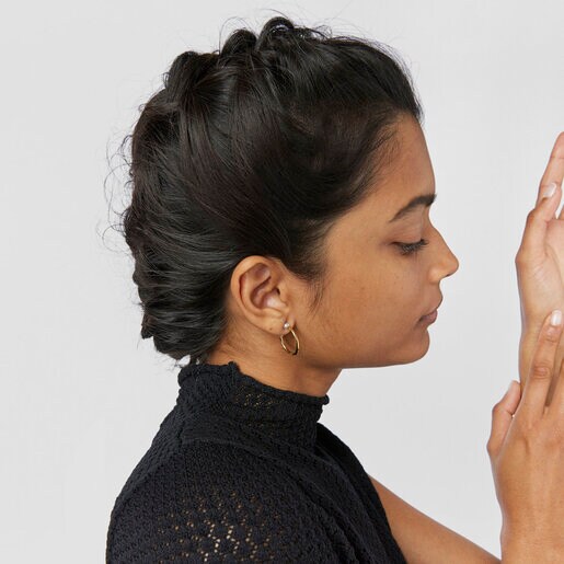 Pendientes aro pequeños con baño de oro 18 kt sobre plata y perla Batala