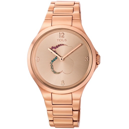 Reloj Motion de acero IP rosado con cristales de colores