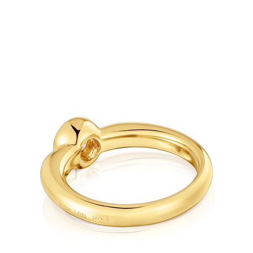 خاتم عريض من الفضة المطلية بالذهب عيار 18 قيراطًا والمرصعة بالماس المُصنع في المختبر من تشكيلة Line LGD