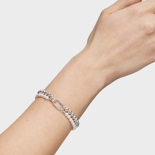 Bracelet with cultured pearls and silver ring Hold Oval