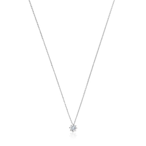 Collier rosace en or blanc et diamants 0,15 ct court Les Classiques