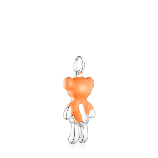 Silver Teddy Bear Pendant with orange color enamel - Online exclusive