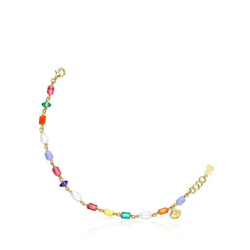 Bracciale con placcatura in oro 18 kt su argento, perle e vetro multicolore Ocean