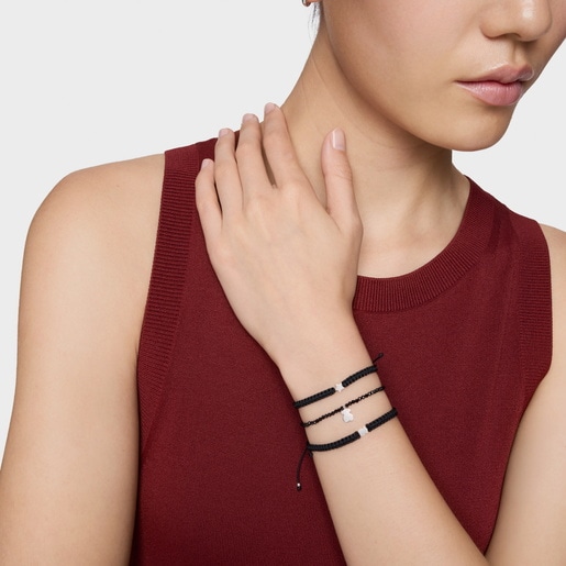 Pulsera estrella de plata y nylon negro TOUS Motivos