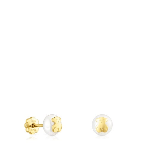 Gold TOUS Bear Earrings with Pearls