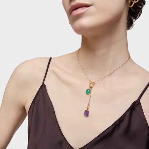 Small 18kt gold plating over silver Pendant with amethyst Medallions