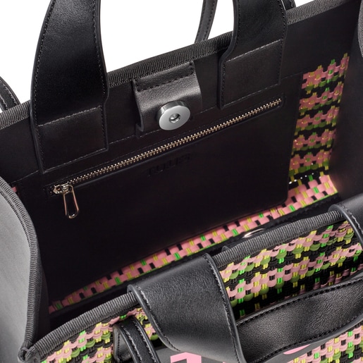 حقيبة تسوُّق TOUS Amaya Braided مُضفّرة ومتوسطة الحجم باللون الأسود