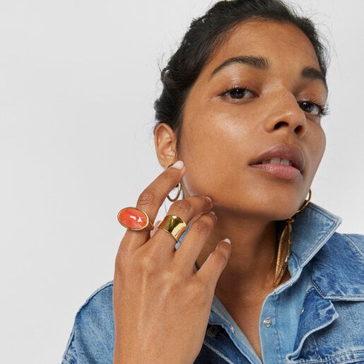 Anillo Cocktail con baño de oro 18 kt sobre plata y glass naranja