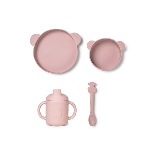 4-piece silicone tableware set in Zoe pink