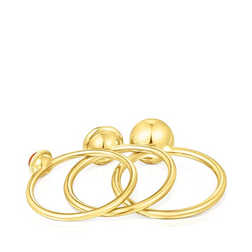 Pack de tres anillos con baño de oro 18 kt sobre plata y gemas Plump