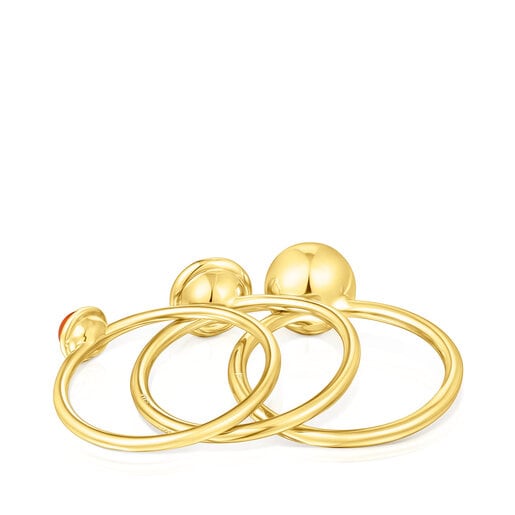 Pack de tres anillos con baño oro 18 kt sobre plata y gemas Plump