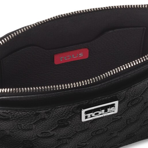 Black Leather T Script Crossbody bag