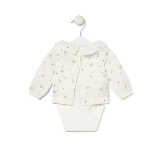 Baby bodysuit with smock in Cosmic ecru