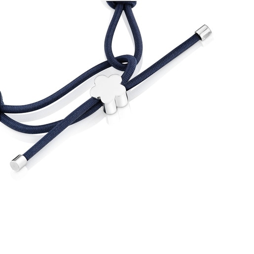 シルバーのフラワーモチーフが付いたブルーの伸縮性ブレスレット Sweet Dolls