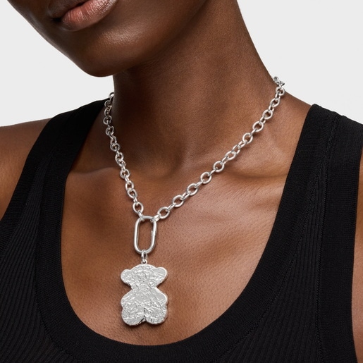 قلادة bonbon كبيرة الحجم مزينة بحلية على شكل دبدوب من الفضة من التشكيلة Sweet Dolls