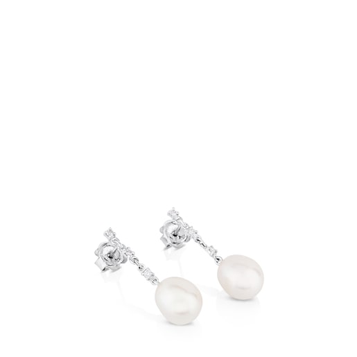 Gold TOUS Diamond Earrings with Diamond and Pearl