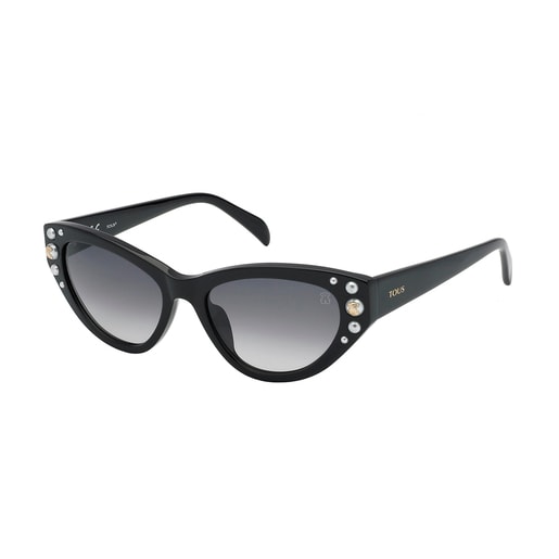 Sonnenbrille Square Bear mit Strasssteinen in Schwarz