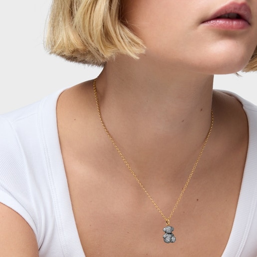 Two-tone bear Pendant with diamonds Bold Bear