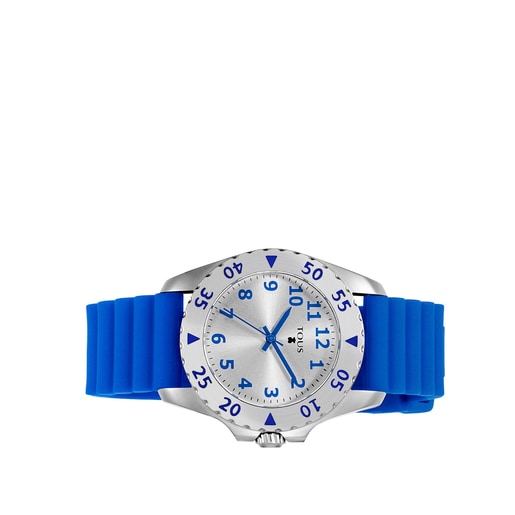 Uhr Motif KDT aus Stahl mit blauem Silikonarmband