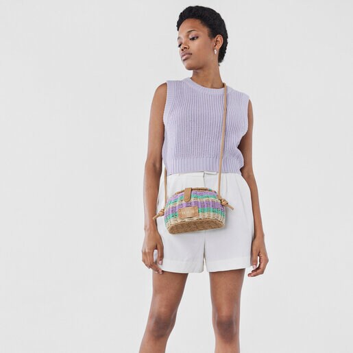 モーブカラーのラフィア製クロスボディバッグ Scoubidou