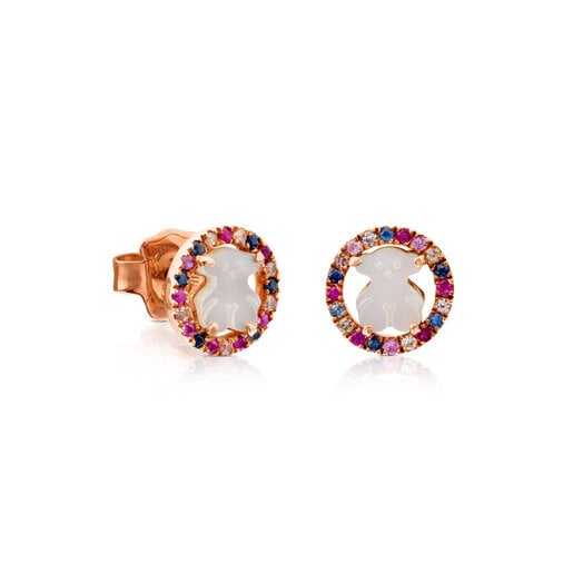 Aretes Camille con baño de oro rosa 18 kt sobre plata con Nácar y Zafiro multicolor