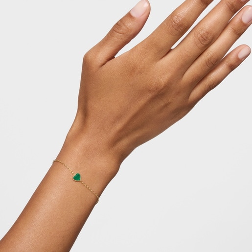 14ktゴールドとマラカイトのチェーンブレスレット XXS