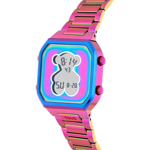 Digital Watch with iridescent IP steel bracelet D-BEAR