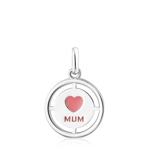 Silver TOUS Crossword Mama Mum pendant with pink enamel