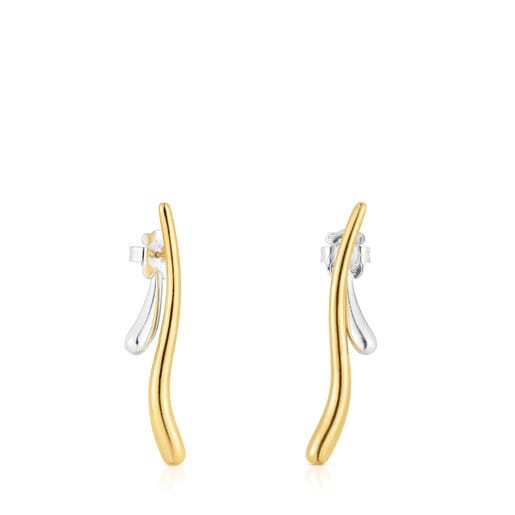 Aretes de plata y baño de oro 18 kt sobre plata doble onda New Hav