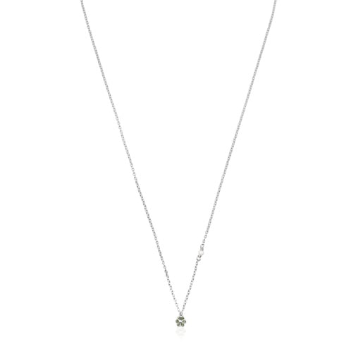 Stříbrný náhrdelník TOUS New Motif s květinou z chromdiopsidu a perlou