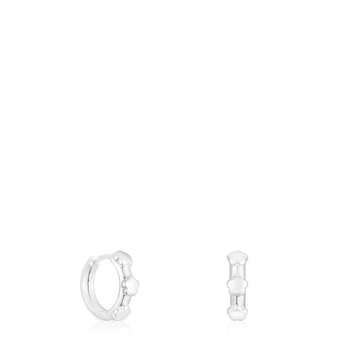 Silver Bold Motif flower motif Hoop earrings