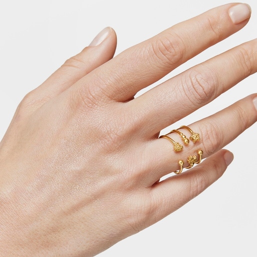 Large open Ring with 18kt gold plating over silver and bear motifs TOUS Grain