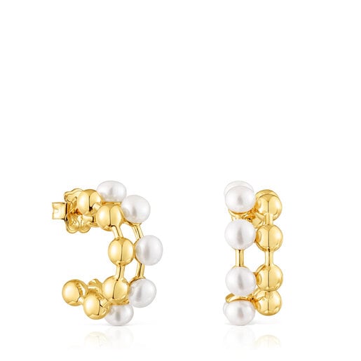 Pendientes dobles con baño de oro 18 kt sobre plata y perlas cultivadas Gloss