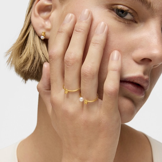 ゴールドに養殖パールをあしらったオープンリング Bold Bear