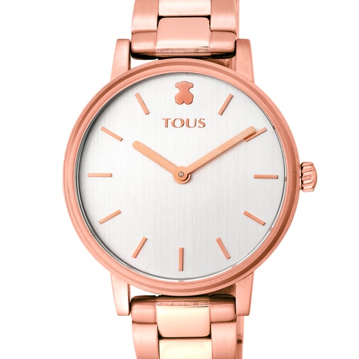 שעון פלדת אל חלד IP STEEL רונד ורמייל ורוד בשיבוץ זרקונים צבעוניים