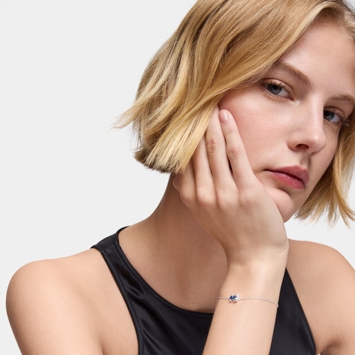 צמיד חוליות Color Bear LGG מכסף עם מוטיב דובון בשילוב אבן ספיר מעבדה בצבע לילך