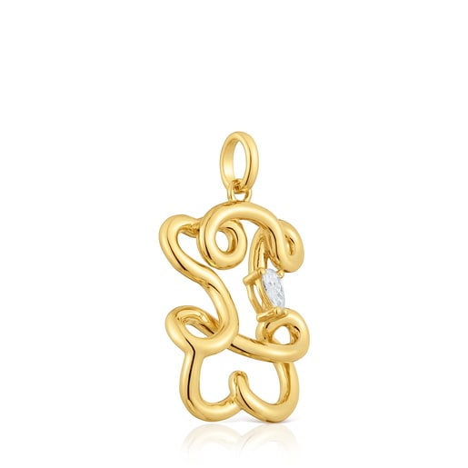 Dije oso con baño de oro 18 kt sobre plata y diamantes creados en laboratorio 22 mm Lio LGD