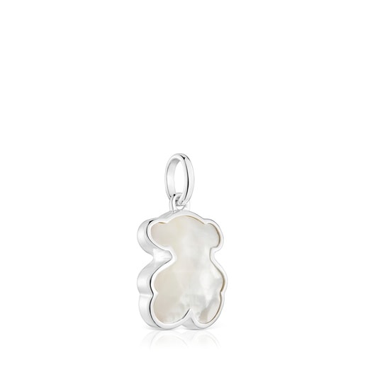 Colgante pequeño de plata y motivo oso en nácar Icon Color