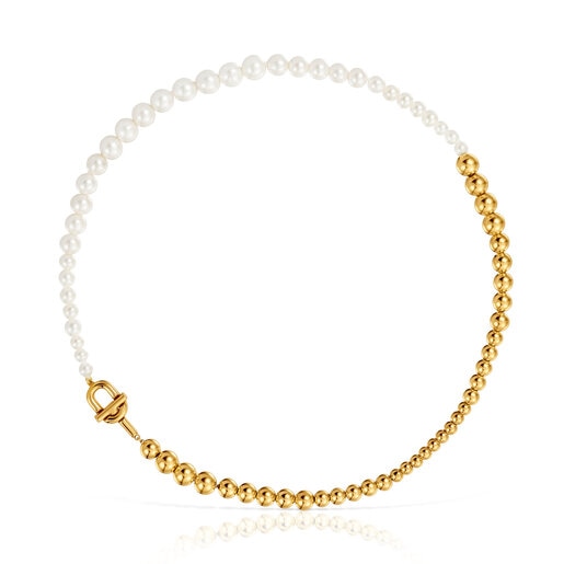Necklace with 18kt gold plating over silver and cultured pearls TOUS MANIFESTO