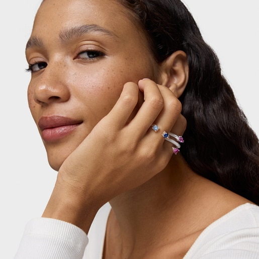 Silver and lab-grown spinel Open ring TOUS Mesh LGG