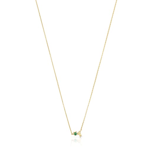 Gold Teddy Bear Necklace with tsavorite