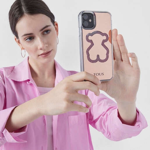 Funda de móvil Delrey XI Glitter Mirror Bear rosa