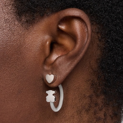 Aretes aro de plata y motivos Icon Mesh