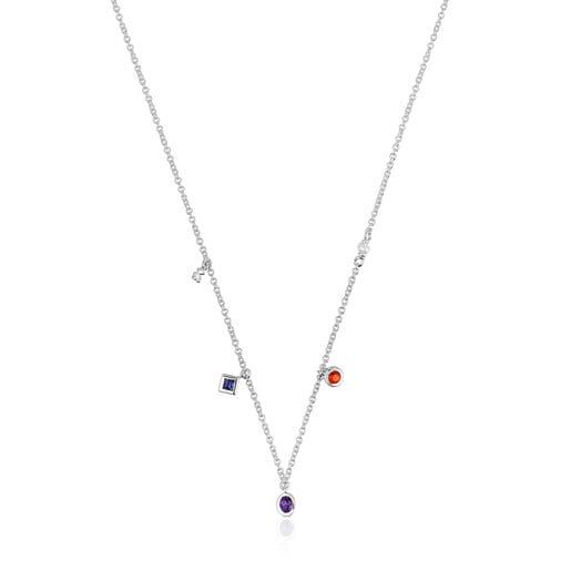 Short silver Necklace with gemstones and cultured pearl TOUS Basic Colors