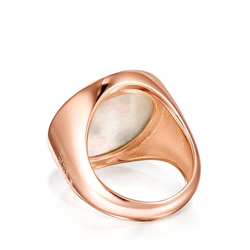 Large Tartan Ring in Rose Silver Vermeil with Mother-of-Pearl