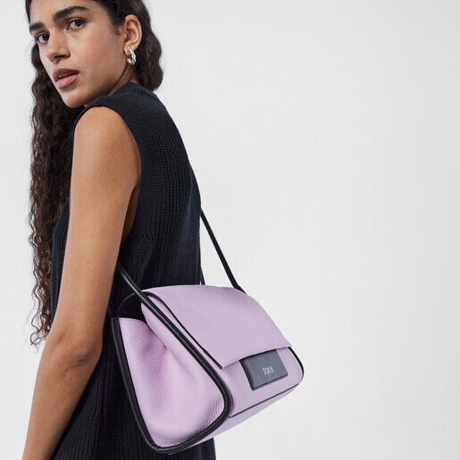 Large mauve and black leather TOUS Empire Crossbody bag