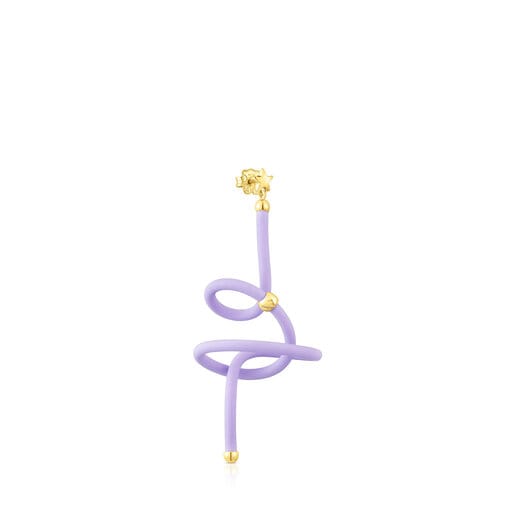 Pendiente suelto de color lila espiral con baño de oro 18 kt sobre plata TOUS St. Tropez Caucho