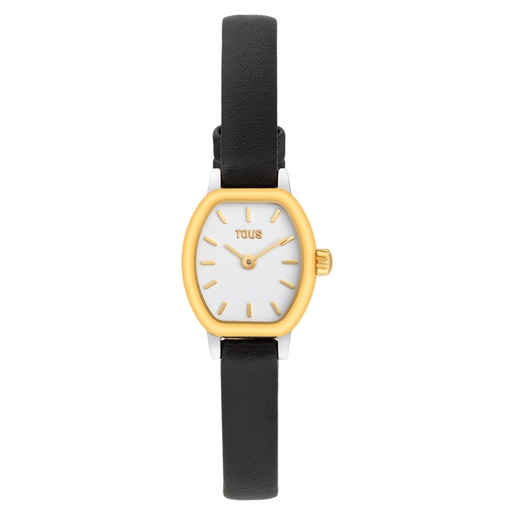 14kt gold oval Watch with analog Swiss movement and leather bracelet Les Classiques Mini